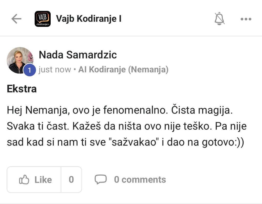 Utisak polaznice iz zajednice Vajb Kodiranje