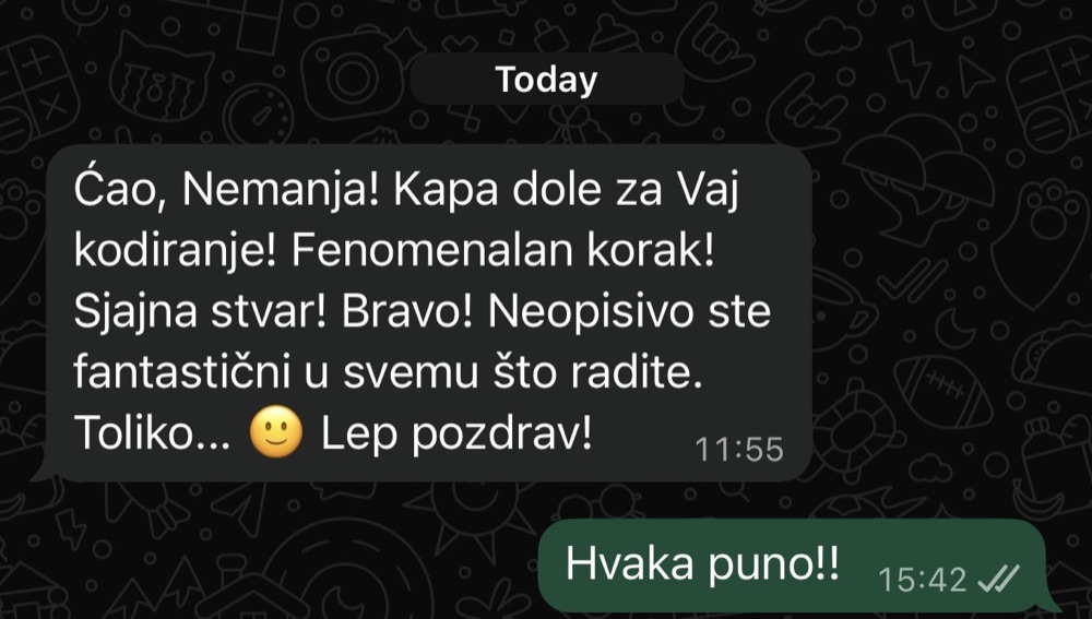 Poruka pohvale za Vajb Kodiranje